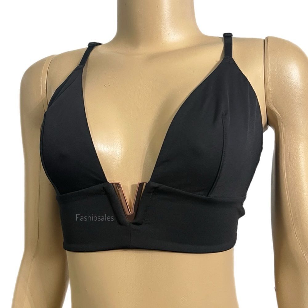 Victoria’s Secret Very Sexy Gold Metallic V Plunge Unlined Bralette bra Black XL
